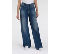 Weite Jeans MAC "RICH PALAZZO", Damen, Gr. 42, Länge 30, blau (navy heavy wash), Denim/Jeans, Obermaterial: 90% Baumwolle, 8% Polyester, 2% Elasthan, unifarben, regular fit knöchellang, Jeans Weite Je