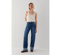 Weite Jeans MAVI "SANDRA", Damen, Gr. 32, Länge 28, blau (mid brushed str), 87% Baumwolle, 11% Polyester, 2% Elastan, weit normal, Jeans, Cuffed Wide Leg (35161001-32) mid brushed str