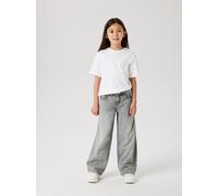 Weite Jeans NAME IT "NKFROSE für Mädchen mit weitem Bein und klassischem Sitz", Mädchen, Gr. 128, N-Gr, blau (light grau denim), Denim/Jeans, Obermaterial: 100% Baumwolle, Abriebeffekte, normal knöche