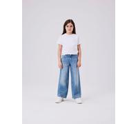 Weite Jeans NAME IT "NKFROSE für Mädchen mit weitem Bein und klassischem Sitz", Mädchen, Gr. 140, N-Gr, blau (medium blau denim), Denim/Jeans, Obermaterial: 100% Baumwolle, Abriebeffekte, normal knöch