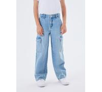 Weite Jeans NAME IT "NKFROSE HW WIDE CARGO JEANS 6190-BS NOOS" Gr. 146, N-Gr, blau (light blue denim) Mädchen Jeans (71199068-146) light blue denim