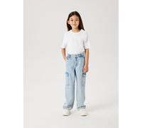 Weite Jeans NAME IT "NKFROSE HW WIDE CARGO JEANS 6190-BS NOOS", Mädchen, Gr. 158, N-Gr, blau (light blau bleached denim), Denim/Jeans, Obermaterial: 80% Baumwolle, 20% Polyester, unifarben, regular fi