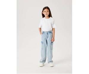 Weite Jeans NAME IT "NKFROSE HW WIDE CARGO JEANS 6190-BS NOOS", Mädchen, Gr. 158, N-Gr, blau (light blau bleached denim), Denim/Jeans, Obermaterial: 80% Baumwolle, 20% Polyester, unifarben, regular fi