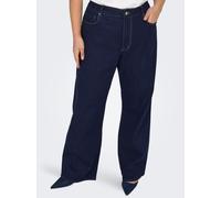 Weite Jeans ONLY CARMAKOMA "CARSNOW HW WIDE DNM JEANS PIM080 NOOS", Damen, Gr. 48, Länge 32, blau (dunkelblau denim detail:rinse), Denim/Jeans, Obermaterial: 50% Baumwolle, 30% Polyester, 18% Viskose,