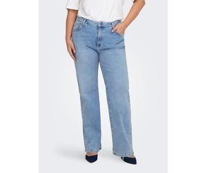 Weite Jeans ONLY CARMAKOMA "CARWILLY HW WIDE DNM TAI006", Damen, Gr. 42, Länge 32, blau (light blau denim), Denim/Jeans, Obermaterial: 92% Baumwolle, 6% Elastomultiester, 2% Elasthan, weit, Jeans (438