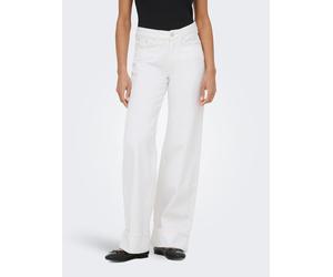 Weite Jeans ONLY "ONLELLA MW WIDE FOLD UP DNM WHITE TAI", Damen, Gr. XS (34), Länge 32, weiß (weiß denim), Denim/Jeans, Obermaterial: 100% Baumwolle, unifarben, lang, Jeans, Baumwolle, regular waist, 