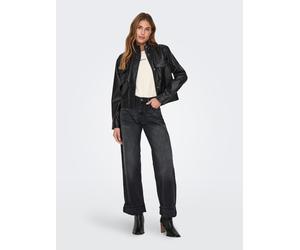 Weite Jeans ONLY "ONLELLA MW WIDE FOLD UP TAI523 DNM", Damen, Gr. M (38), Länge 32, washed schwarz, Denim/Jeans, Obermaterial: 100% Baumwolle, unifarben, lang, Jeans, mittlere Taille, weite Beinform,