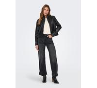 Weite Jeans ONLY "ONLELLA MW WIDE FOLD UP TAI523 DNM", Damen, Gr. XS (34), Länge 32, washed schwarz, Denim/Jeans, Obermaterial: 100% Baumwolle, unifarben, lang, Jeans, mittlere Taille, weite Beinform,