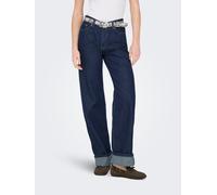 Weite Jeans ONLY "ONLELLA MW WIDE FOLDUP DNM TAI988", Damen, Gr. L, Länge 32, dunkelblau denim detail:rinse, Denim/Jeans, Obermaterial: 100% Baumwolle, unifarben, lang, Jeans, Baumwolle, regular waist