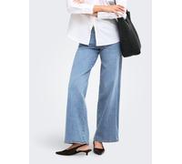 Weite Jeans ONLY "ONLLILO REG WIDE DNM PIM BF", Damen, Gr. XS (34), Länge 30, blau (light blau denim), Denim/Jeans, Obermaterial: 83% Baumwolle, 15% Polyester, 2% Elasthan, unifarben, straight fit lan