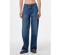 Weite Jeans PIECES "PCSILKE MW WIDE JEANS MB NOOS BC", Damen, Gr. 25, Länge 30, blau (medium blau denim), Denim/Jeans, Obermaterial: 99% Baumwolle, 1% Elasthan, Abriebeffekte, unifarben, relaxed fit,