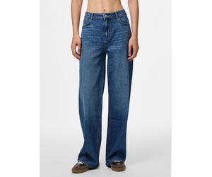 Weite Jeans PIECES "PCSILKE MW WIDE JEANS MB NOOS BC", Damen, Gr. 29, Länge 30, blau (medium blau denim), Denim/Jeans, Obermaterial: 99% Baumwolle, 1% Elasthan, Abriebeffekte, unifarben, relaxed fit,