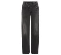 Weite Jeans REPLAY "ZELMAA", Damen, Gr. 32, Länge 30, schwarz delavè, Denim/Jeans, Obermaterial: 99% Baumwolle, 1% Elasthan, weit lang, Jeans Weite Jeans, mit asymmetrischem Verschluss (26063529-32)