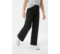 Weite Jeans S.OLIVER JUNIOR, Mädchen, Gr. 134, N-Gr, schwarz (grau, schwarzreg), Denim/Jeans, Obermaterial: 76% Baumwolle, 22% Polyester, 2% sonstige Fasern, unifarben, weit knöchellang, Jeans, mit Wi