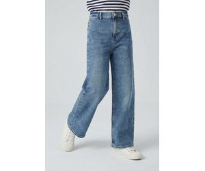 Weite Jeans S.OLIVER JUNIOR, Mädchen, Gr. 152, N-Gr, blau, Denim/Jeans, Obermaterial: 79% Baumwolle, 20% Polyester, 1% Elasthan, unifarben, weit knöchellang, Jeans, mit Taschen (97784252-152) blau