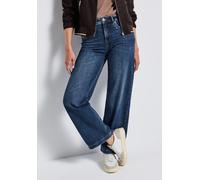 Weite Jeans STREET ONE "QR Denim-Wide Leg", Damen, Gr. 30, Länge 30, blau (mid blau soft washed), Denim/Jeans, Obermaterial: 79% Baumwolle, 15% Polyester (REPREVE), 4% Elastomultiester, 2% Elasthan, u