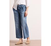 Weite Jeans STREET ONE "Style Emee", Damen, Gr. 27, Länge 26, mid blau striped wash, Denim/Jeans, Obermaterial: 90% Baumwolle, 8% Polyester, 2% Elasthan, unifarben, loose fit knöchelfrei, Jeans, mit S