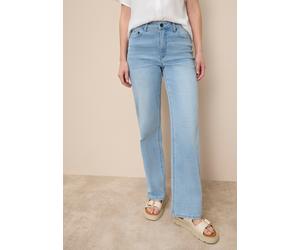 Weite Jeans TAMARIS, Damen, Gr. 38, N-Gr, blau (lightblau us), Denim/Jeans, Obermaterial: 74% Baumwolle, 24% Polyester, 2% Elasthan, unifarben, figurbetont lang, Jeans 5-Pocket-Jeans, hohe Leibhöhe, l