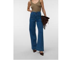 Weite Jeans VERO MODA "VMKAYLA HR WIDE POCKET J BLUE MIX NOOS", Damen, Gr. 26, Länge 32, medium blau denim, Denim/Jeans, Obermaterial: 79% Baumwolle, 20% Polyester, 1% Elasthan, unifarben, oversize la