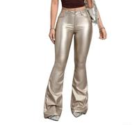 Weite Kunstleder Hose Schwarz Stretch Komfort(Apricot S)