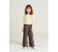 Weite Mädchen Paperbag-Hose, Bundweite verstellbar beige/leo Gr. 158 von Vertbaudet