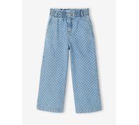 Weite Mädchen Paperbag-Jeans Blumenmotive, Bundweite verstellbar hellblau Gr. 98/104 von Vertbaudet