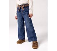Weite Paperbag-Jeans mit en Stoffgürtel Mädchen, Bundweite verstellbar dunkel blau Gr. 134 von Vertbaudet