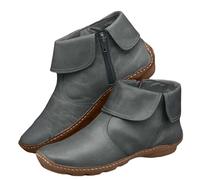 Weite Passform, Stiefeletten für Damen, Leder, einfarbig, Übergröße, Stiefel für Damen, mit seitlichem Reißverschluss, stilvoll, klassisch, lässig, Winterstiefel, leicht, Keilabsatz, runde Zehenpartie