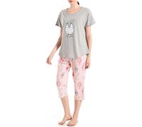 Weite Pyjama Damen Kurz Set,Capri Schlafanzug Sommer Baumwollmischung,Bequemen Lounge Set Zweiteiler Oberteil und 3/4 Hose für Frauen Freizeit Mädchen Women Nachthemd,Graue Schafe Größe 36-38
