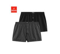 Weiter Boxer BRUNO BANANI, Herren, Gr. XXL, 2 Stk., schwarz (bedruckt, schwarz), Jersey, Obermaterial: 92% Baumwolle, 8% Elasthan (LYCRA), bedruckt, unifarben, bequem, Unterhosen, in weiter Passform (