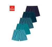 Weiter Boxer H.I.S "Herren Boxer", Herren, Gr. 5M, 5 Stk., bunt (hellblau, hellpetrol, petrol, dunkelpetrol, navy), Jersey, Obermaterial: 95% Baumwolle, 5% Elasthan, unifarben, bequem, Unterhosen, wei