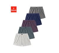 Weiter Boxer H.I.S "Herren Boxer", Herren, Gr. 5M, 5 Stk., bunt (grau, meliert, blau, grün, aubergine, blau, anthrazit), Jersey, Obermaterial: 95% Baumwolle, 5% Elasthan, unifarben, bequem, Unterhosen