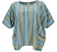 Weites Boho Blusentop mit Fledermausärmeln, Maxibluse, türkis/grün