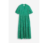 Midikleid BONPRIX, Damen, Gr. 52, N-Gr, grün (minzegrün, wollweiß bedruckt), Web, Obermaterial: 100% Baumwolle, slim fit ca. Mitte Wade, Kleider Midikleid, körperumspielende Form, mit Henleykragen, Ha