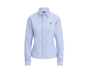 Weites, verkürztes Gingan-Leinenhemd XS Blue