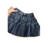 WEITING Amerikanischer Retro-Kawaii-Jeans-Minirock, weiblich, sexy Spitzennähte, hohe Taille, plissierter Jeansrock, Shorts, Sommer-Blau-XL