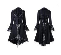 WEITING Damen-Hi-Low-Mantel mit Spitzenbesatz, schwarz, Steampunk-Gothic-Jacke, mittelalterliches aristokratisches Hofkleid, Übergröße, Schwarz, XXL