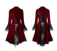 WEITING Damen-Hi-Low-Mantel mit Spitzenbesatz, schwarz, Steampunk-Gothic-Jacke, mittelalterliches aristokratisches Hofkleid, Übergröße, Rot, XXXL