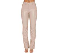 WEITING Damen-Hose In Lederoptik Schlaghosen High Waist Lederhose Bootcut Hose Lederhose (Color : Beige, Size : S)
