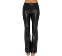WEITING Damen-Hose In Lederoptik Schlaghosen High Waist Lederhose Bootcut Hose Lederhose (Color : Noir, Size : S)