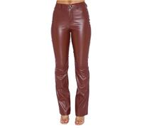 WEITING Damen-Hose In Lederoptik Schlaghosen High Waist Lederhose Bootcut Hose Lederhose (Color : Red Wine, Size : M)