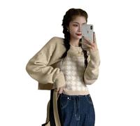 WEITING Damen-Pullover, koreanischer Mode-Pullover, Y2K-Kleidung, unregelmäßige langärmelige, Kurze Oberteile, schicke Pullover, Weste, Zweiteilige Sets - Aprikose - Einheitsgröße