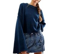 WEITING Damen-Strickpullover, kurz, Frühling und Herbst, Lange Glockenärmel, einfarbig, lockerer Pullover, Damen-Streetwear-aL