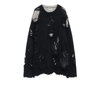 WEITING Deeptown Goth Punk Black Ripped Torn Sweater Damen Vintage Gestrickter Damenpullover Gothic Grunge Y2k Strickwaren Streetwear Pullover-Schwarz-XL