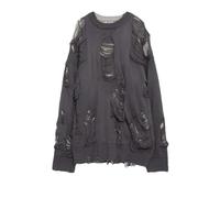 WEITING Deeptown Goth Punk Black Ripped Torn Sweater Damen Vintage Strickpullover Damen Gothic Grunge Y2k Strickwaren Streetwear Pullover-Grau-L