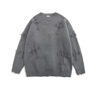 WEITING Deeptown Gothic Distressed Pullover Damen Vintage Pullover Grunge Y2k Strickpullover Koreanische Streetwear Hiphop Strickwaren Herbst-Grau-M