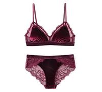 WEITING Dreieckige Körbchen, kabelloser Samt-BH mit Spitzen-BH-Set, Unterwäsche mit abnehmbaren, gepolsterten sexy Dessous, Frauen, Bralette, Intim, Weinrot, M