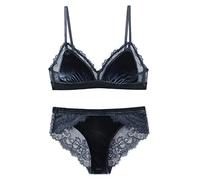 WEITING Dreieckige Körbchen, kabelloser Samt-BH mit Spitzen-BH-Set, Unterwäsche mit abnehmbaren, gepolsterten sexy Dessous, Frauen, Bralette, Intim-Blau, L