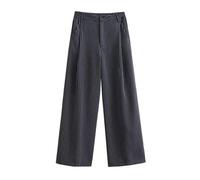 WEITING Dunkelblaue Nadelstreifenhose für Damen mit weitem Bein, Elegante Damenhose mit hoher Taille, schicke Damenbekleidung-Dunkelblau-XS