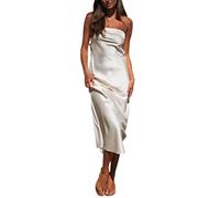 WEITING Elegantes Satin-Schlauchkleid für Frauen, sexy, figurbetont, trägerlos, langes Kleid, niedriger Schnitt, Abend, Cocktail, Nacht, Partykleid, Sommer-A, S